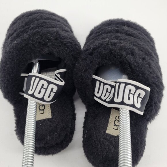 UGG Black Fluffy Open-Toe Slides Slippers - Picture 5 of 7